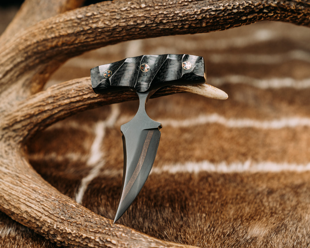 K9 Push Blade- Baker Forge DarkMai (Coppermascus)- Carbon Fiber, Mosaic Pins, Textured Grip