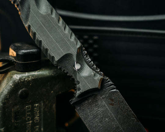 Hog Hunt- Real LBT MAS Grey Nyco Micarta, Old School Rock Work, Jimping, Glow Pins, Textured Grip
