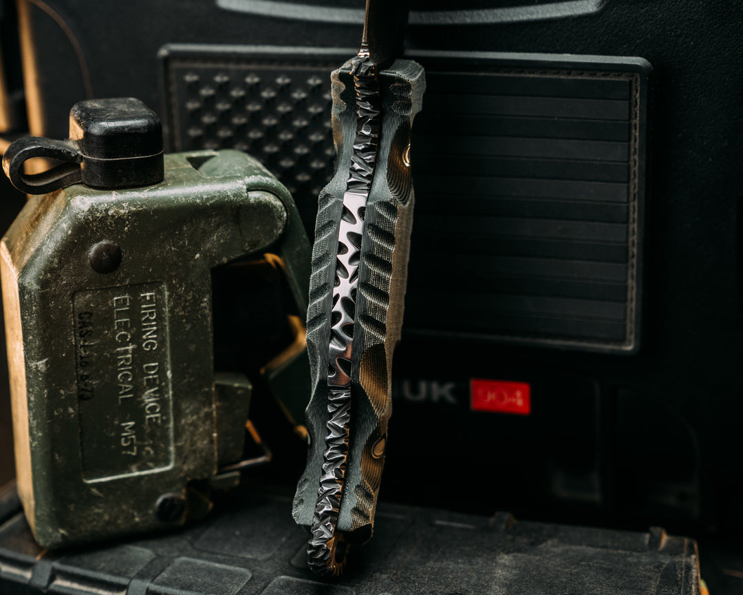 Hog Hunt- Real LBT MAS Grey Nyco Micarta, Old School Rock Work, Jimping, Glow Pins, Textured Grip