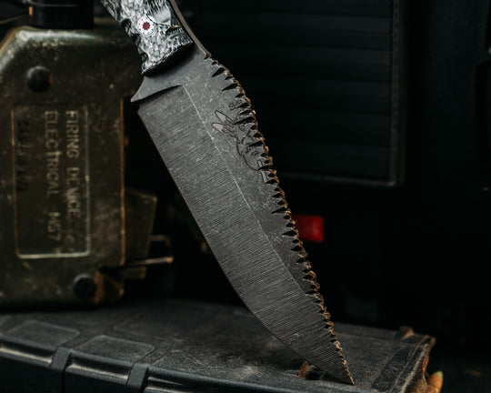 Crow Pre-Jay- Silver Carbon, Ancient Bog Oak, Mosaic Pins, 1/8" Patriot Mosaic Pins, SS and Red Resin Lanyard Pin, Textured Grip