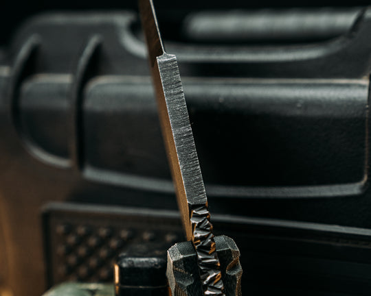 Hog Hunt- Real LBT MAS Grey Nyco Micarta, Old School Rock Work, Jimping, Glow Pins, Textured Grip