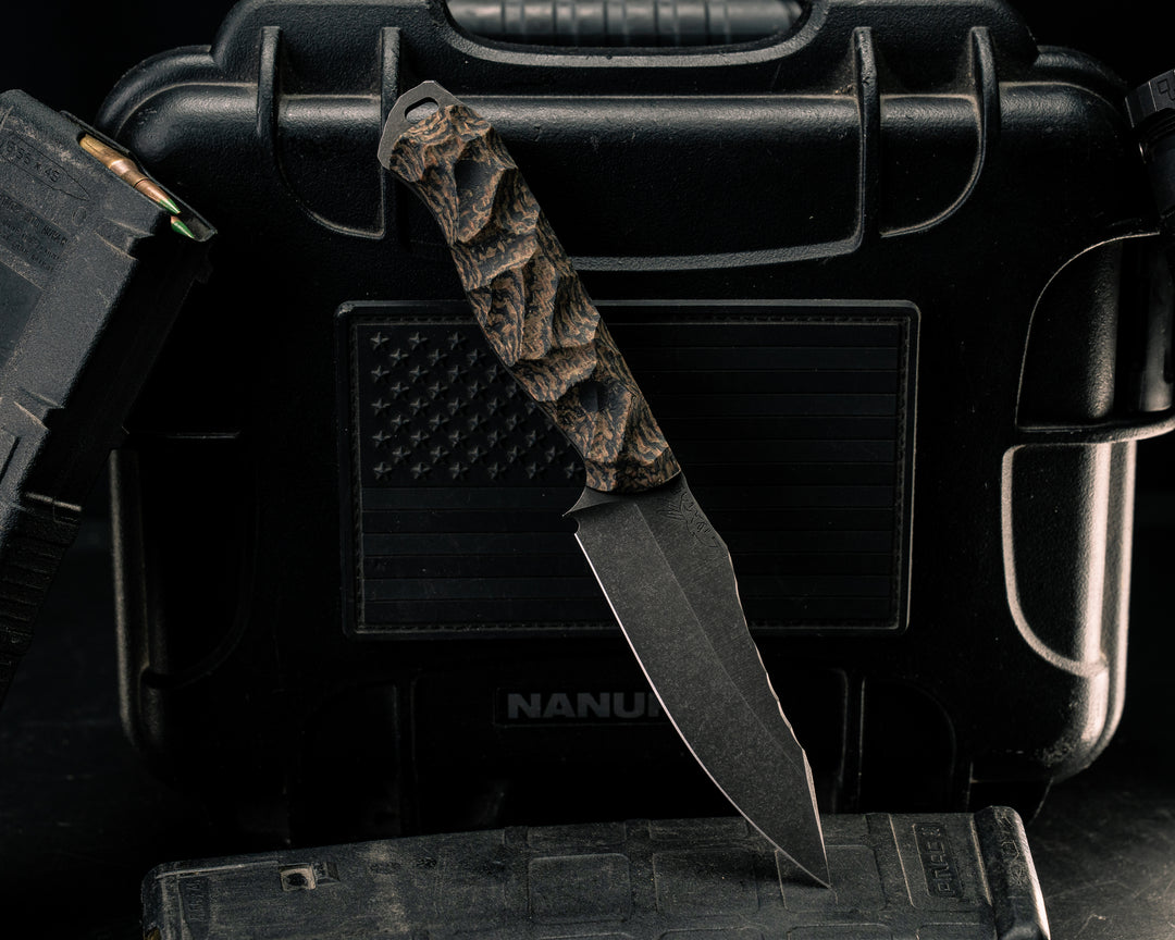 Field Knife Jr- Mossy Oak Burlap Micarta, CF Pins, Textured Grip