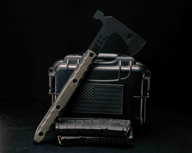 Arrowhead Hawk- Black and OD Green Canvas Micarta, Armor Black Cerakote, Allen Bolts, Smooth Grip