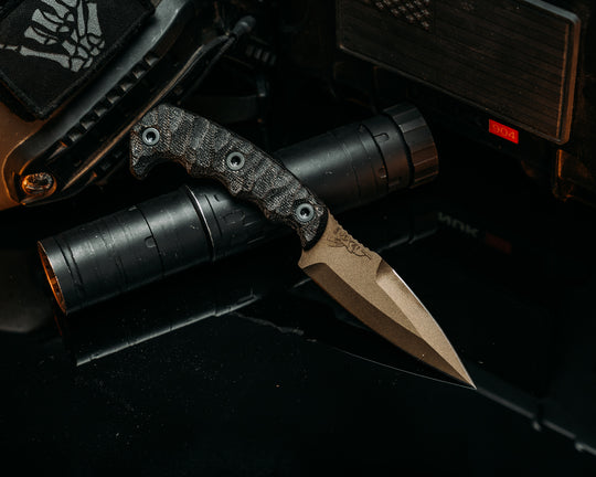 4"  HUMINT - Black Canvas Micarta, Midnight Bronze Cerakote,  Allen Bolts, Chaos Grip