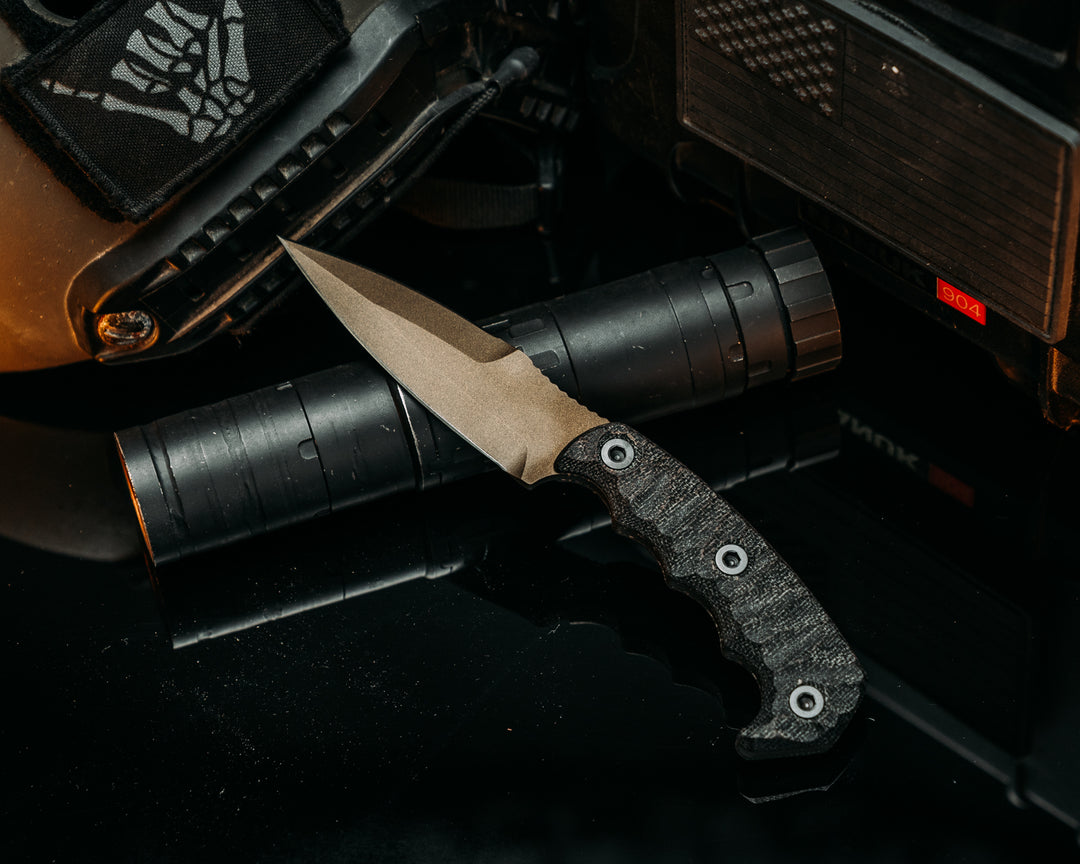 4"  HUMINT - Black Canvas Micarta, Midnight Bronze Cerakote,  Allen Bolts, Chaos Grip