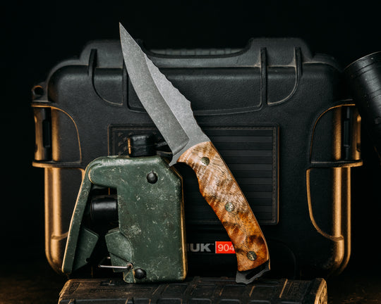 Tosahwi - Hawaiian Curly Koa, Mosaic Pins, Textured Grip.