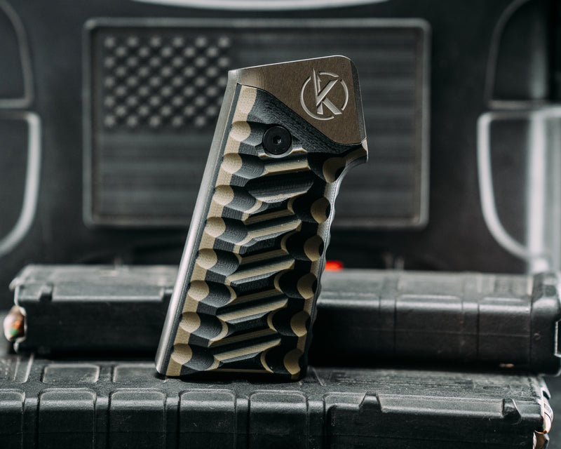 HFB x Kinetic AR Grip System - Black & OD Green G10 , OD Green Anodization, Snake Grip.