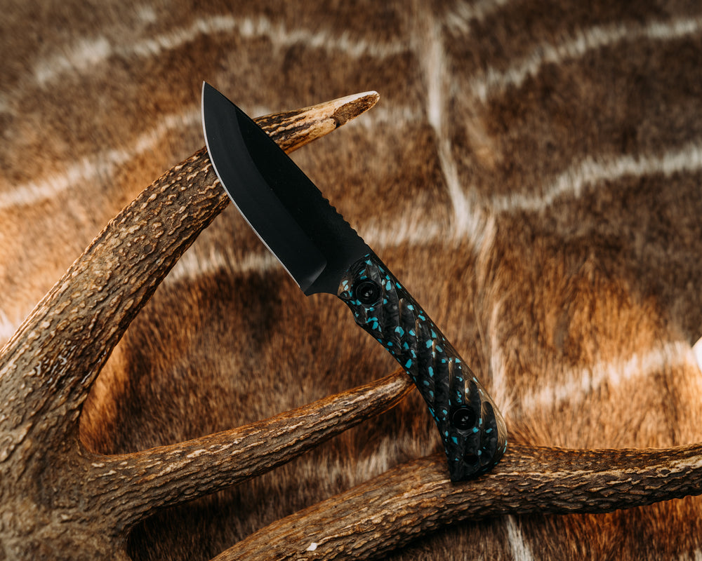 Cav Jr Back Country- Turquoise Rocky Wave Carbon, Armor Black Cerakote, Allen Bolts, Textured Grip