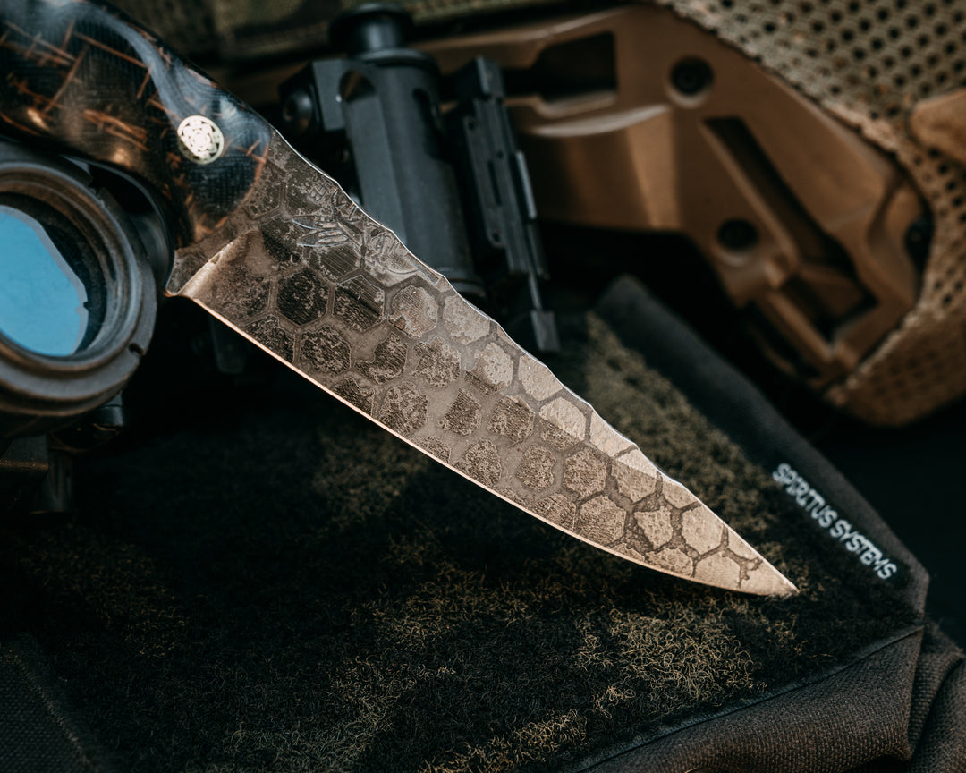 Osoraku 4"- Kamari Burlap Micarta, Mosaic Pins, Textured Grip