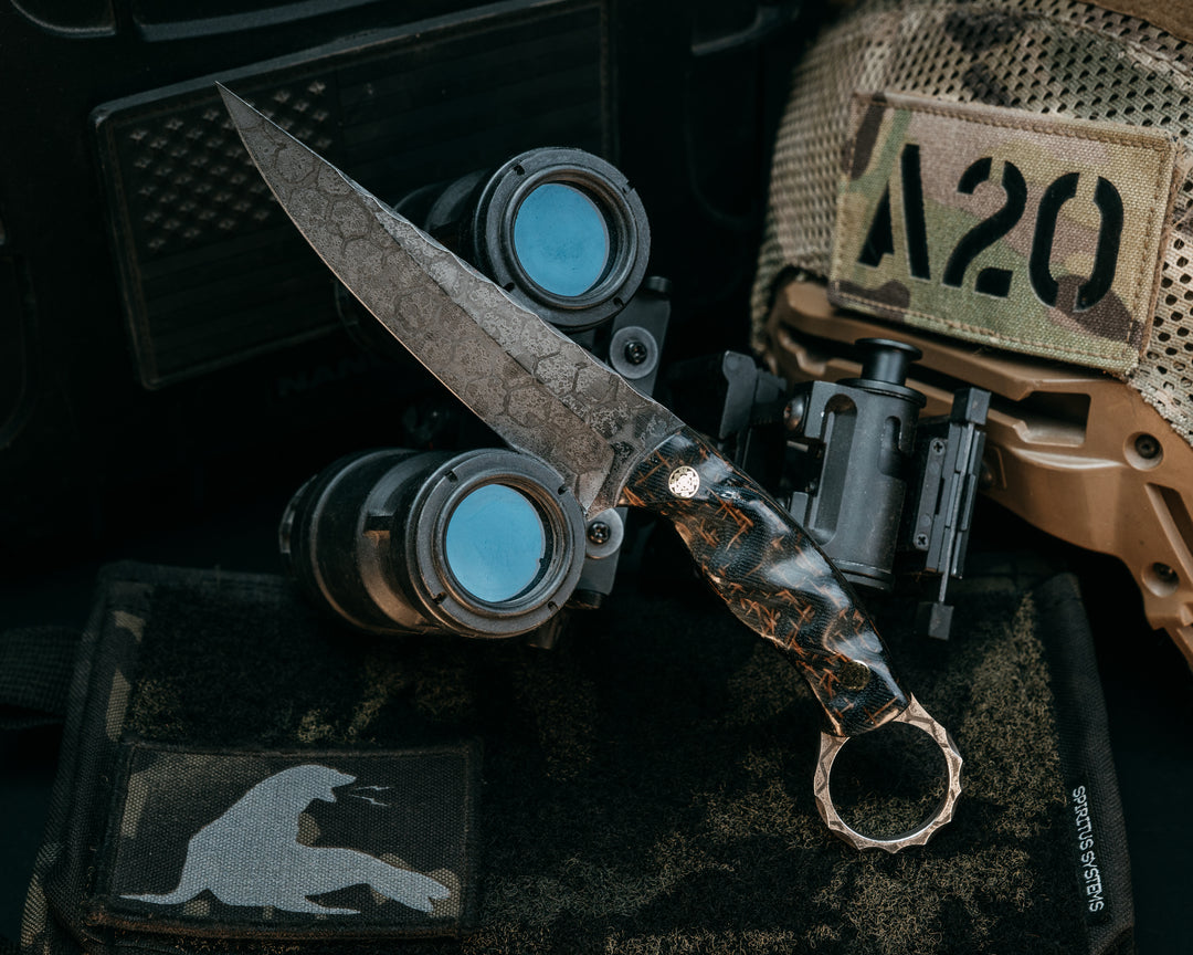 Osoraku 4"- Kamari Burlap Micarta, Mosaic Pins, Textured Grip