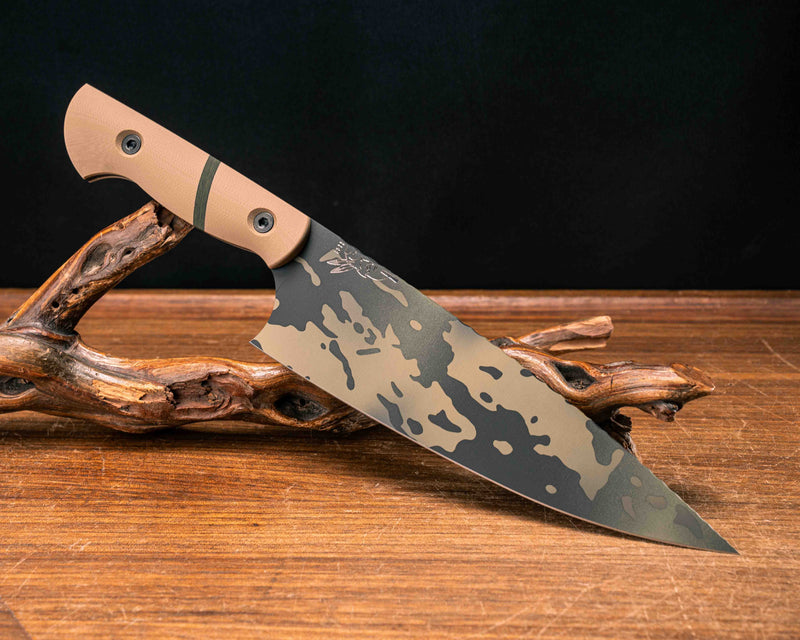 Chef Blade - Coyote G10, Jungle Wear Fat Carbon Split, Black Multicam Cerakote, Allen Bolts, Smooth Grip