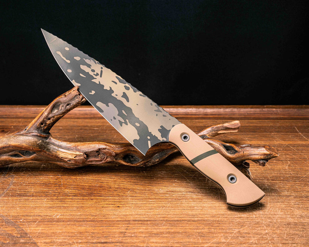 Chef Blade - Coyote G10, Jungle Wear Fat Carbon Split, Black Multicam Cerakote, Allen Bolts, Smooth Grip