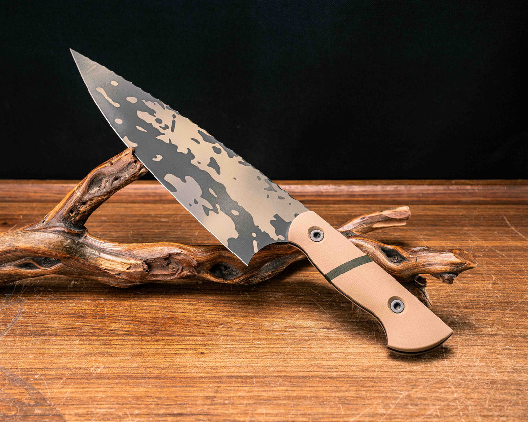 Chef Blade - Coyote G10, Jungle Wear Fat Carbon Split, Black Multicam Cerakote, Allen Bolts, Smooth Grip