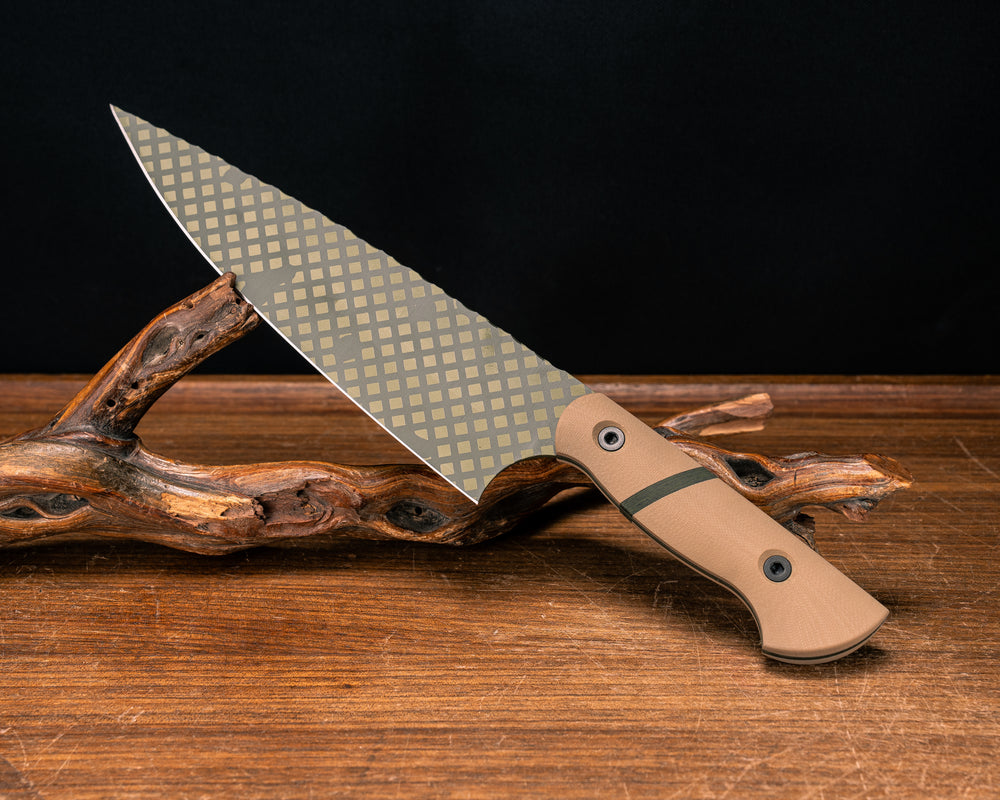 Chef Blade - Coyote G10, Jungle Wear Fat Carbon Split, Desert Night Camo Cerakote, Allen Bolts, Smooth Grip
