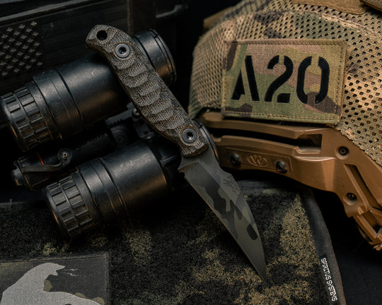 Gula Gula- Black Canvas Micarta, Black Multicam Cerakote, Allen Bolts, Textured Grip