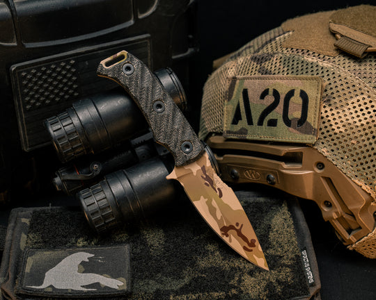 Ishi - Black Canvas Micarta, Arid Multicam Cerakote, Allen Bolts, Textured Grip