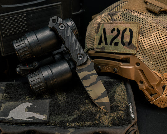 Disaster Cub- Black G10, Tiger Stripe Cerakote, Allen Bolts, Textured Grip