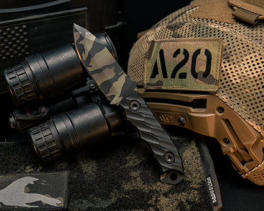 Disaster Cub- Black G10, Tiger Stripe Cerakote, Allen Bolts, Textured Grip