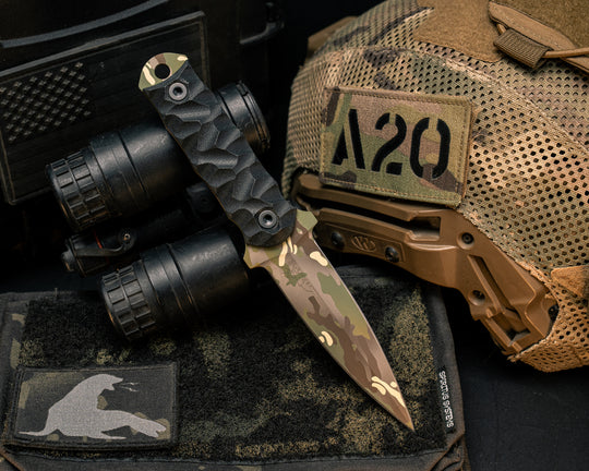 Combat Dagger- Black G10, MultiCam Cerakote, Allen Bolts, Textured Grip