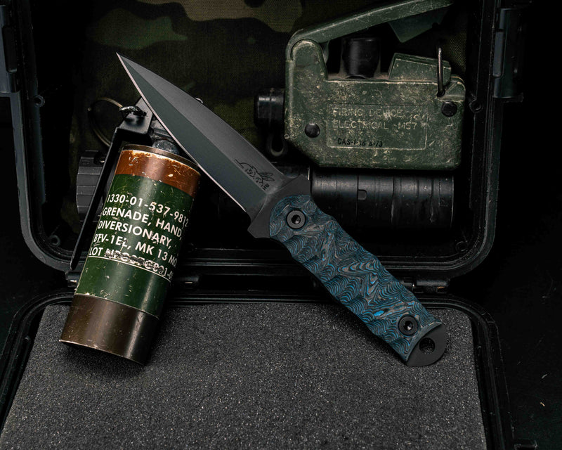 Combat Dagger- Arctic Storm Carbon, Armor Black Cerakote, Allen Bolts, Textured Grip