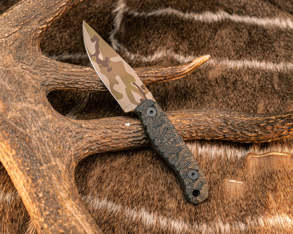 Feather Light- Black Canvas Micarta, Arid Multicam Cerakote, Allen Bolts, Textured Grip