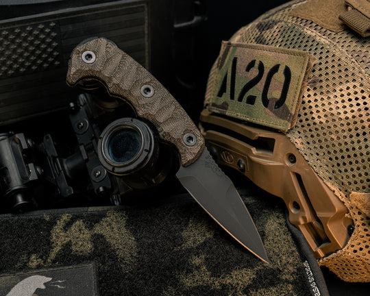 3" HUMINT - OD Green Canvas Micarta, Armor Black Cerakote, Allen Bolts, Textured Grip