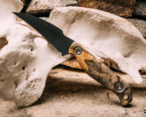 Gula Gula- Buckeye Burl, Armor Black cerakote, titanium torx bolts, smooth grip, smooth grip