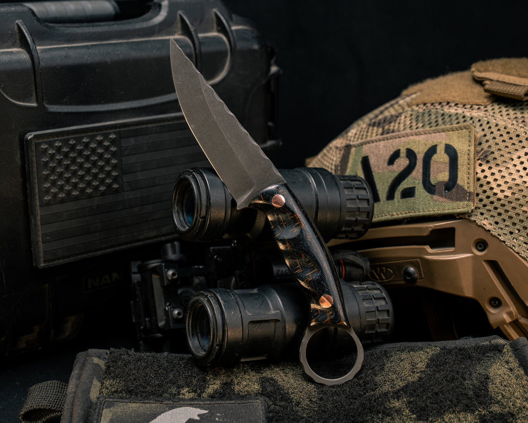 Osoraku 3" Mini - Kamari Burlap Micarta, Copper Pins, Textured Grip