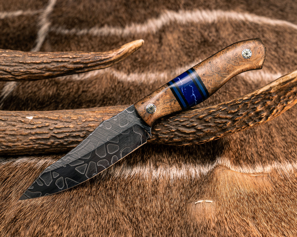 Field Knife Jr- Teak, Black G10, Blue G10 and Sodalite Tru-stone Split, Mosaic Pins, Smooth Grip