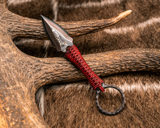 Ringstrike - Baker Forge CopperMai Random Damascus, Red Leather Wrap