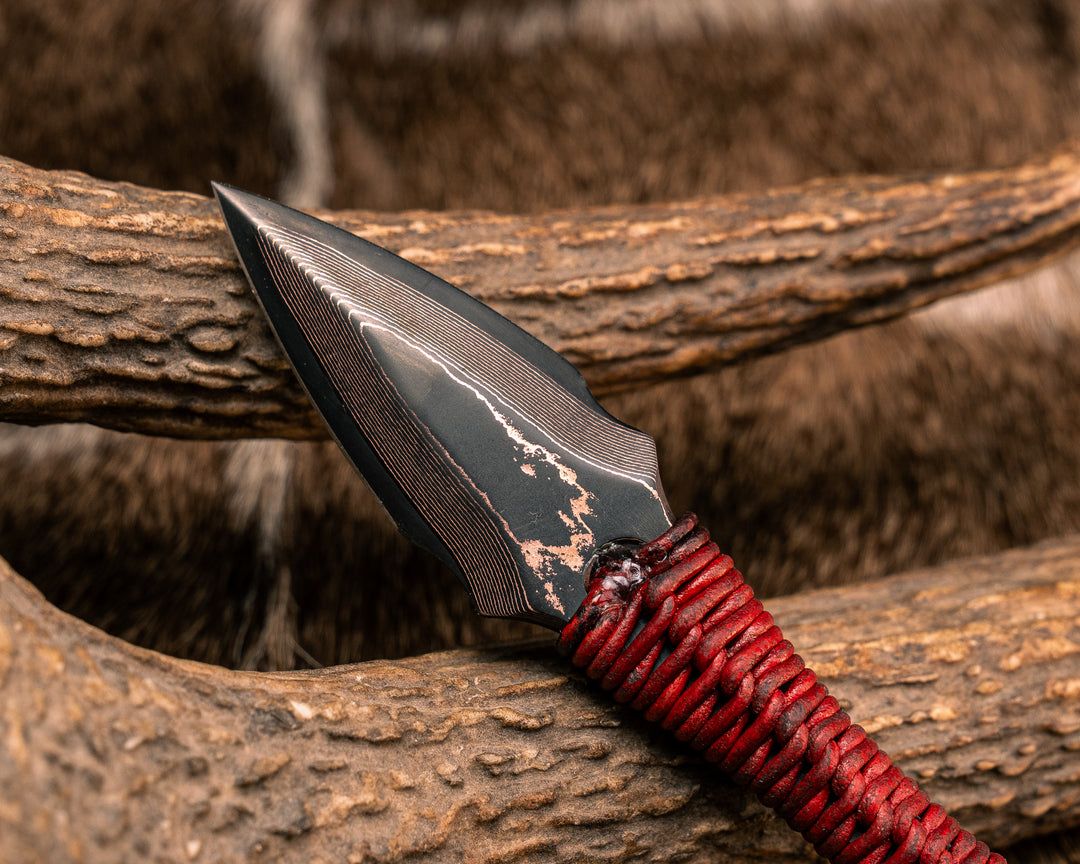 Ringstrike - Baker Forge CopperMai Random Damascus, Red Leather Wrap