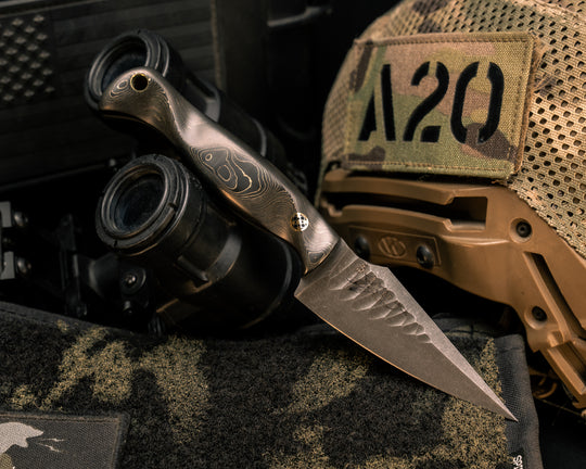 Gulo Gulo- Gold Camo Carbon, Mosaic Pins, Brass Lanyard Pin, Textured Grip