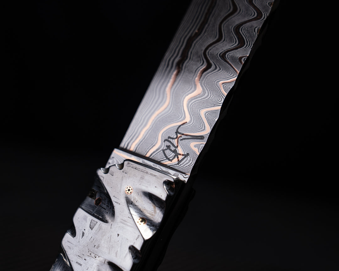 Half Face Blades X Grey Blades Giveaway-Baker Forge Firestorm Ladder CopperMai-Meteorite Bolster, Copper Dark Matter Carbon, Black G10, Copper Pin Striping, Dinosaur Bone Split, Mammoth Bone, Meteorite Rock Inlay