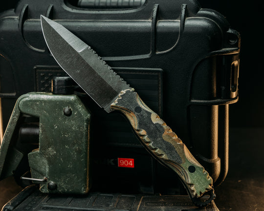 Hog Hunt- WWII German Leibermuster Canvas Micarta, CF Pins, Textured Grip