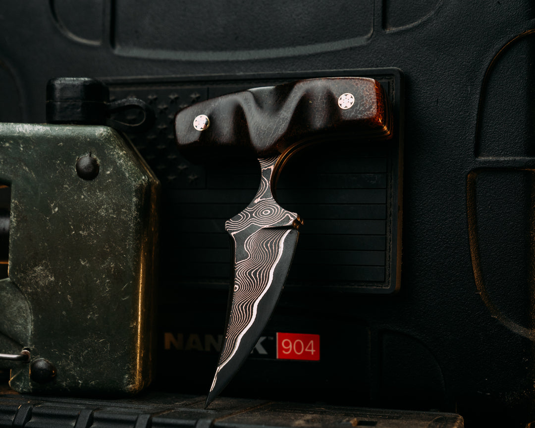 K9 Push Blade- Baker Forge Raindrop CopperMai- Mammoth Bone, Mosaic Pins, Textured Grip