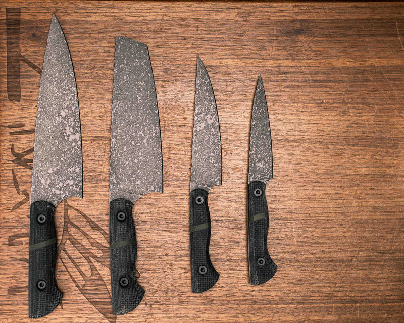 Chef Set- Black Burlap Micarta, Jungle Wear Carbon Split, Allen Bolts, Smooth Grip