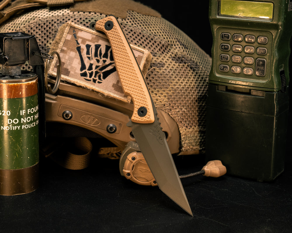 SHAW SHIV x HFB- Coyote Tan G10, OD Green Cerakote, Black Allen Bolts, Knurling Grip