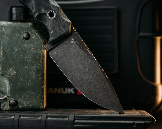 Cav-Breacher- ATACS Ghost Gray Camo Micarta, Mosaic Hollow Pins, Old School Rock Worked Spine, Textured Grip