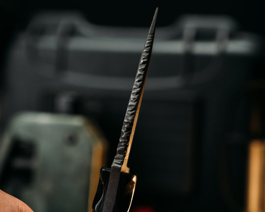 Hybrid Crow Cub Blade/Disaster Cub Handle- Carbon Fiber- CF Pin, CF Lanyard Pin, Old School Rock Worked Spine, Textured Grip