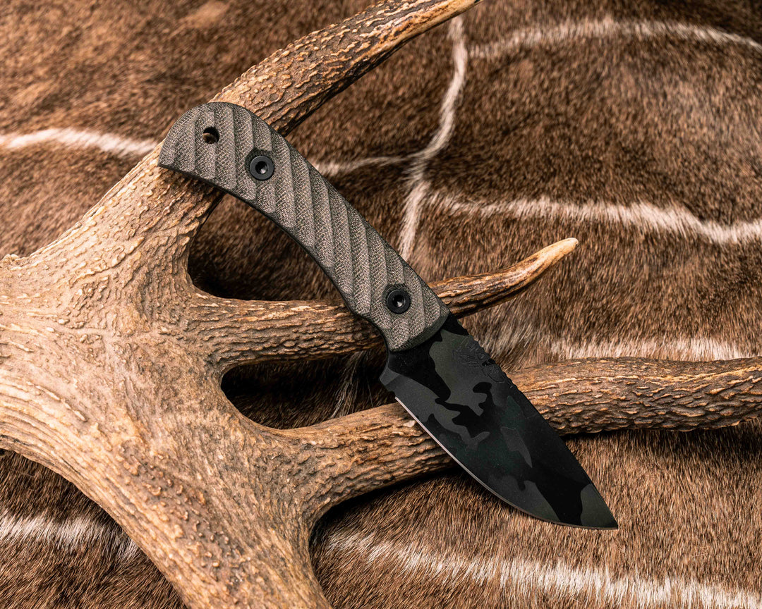 Cavner- OD Green Canvas Micarta, Black Multicam Cerakote, Allen Bolts, Textured Grip