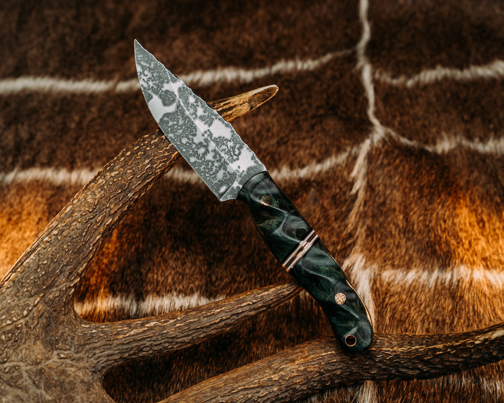 Crow Jr - Dyed Redwood, Black & Ivory G10 w/ Copper Pin Striping, Mosaic Pins, Textured Grip.