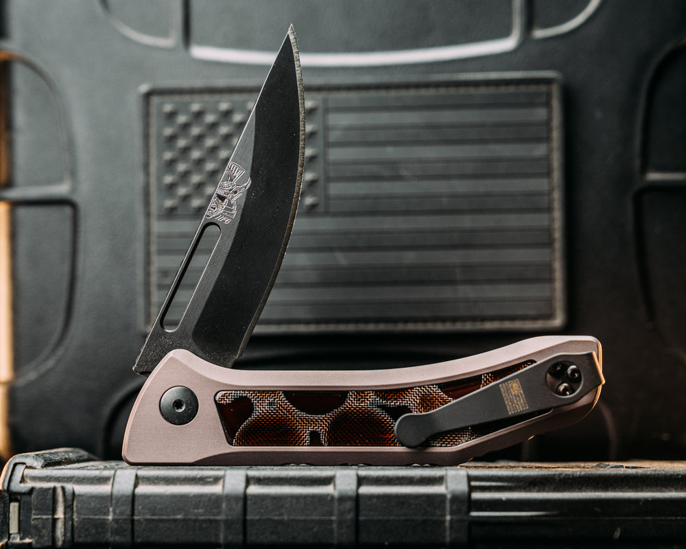 Kwaiken Folder custom - Raffir Alume Moon Composite Brown, Anodized Grey Handle, Black Nitride Blade, Smooth Grip, Deep Carry Pocket Clip