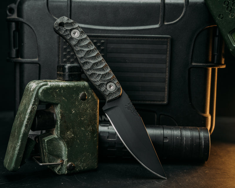 Feather Light- Black Canvas Micarta, Armor Black Cerakote, Ti Torx Bolts, Textured Grip