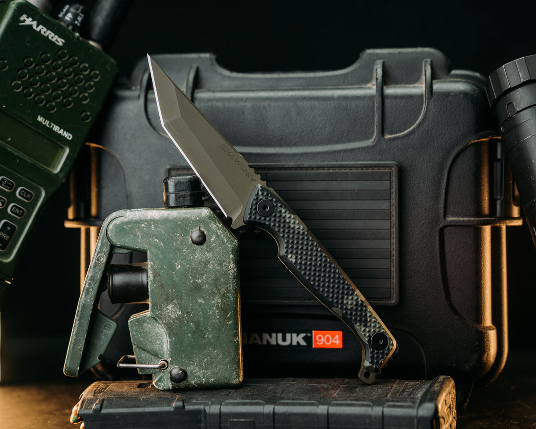 SHAW SHIV x HFB - Black Multi-Cam Hydro Dripped G10, OD Green Cerakote, Black Allen Bolts, Knurling Grip