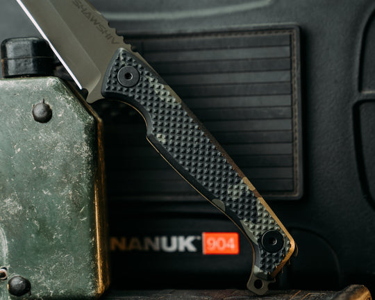 SHAW SHIV x HFB - Black Multi-Cam Hydro Dripped G10, OD Green Cerakote, Black Allen Bolts, Knurling Grip