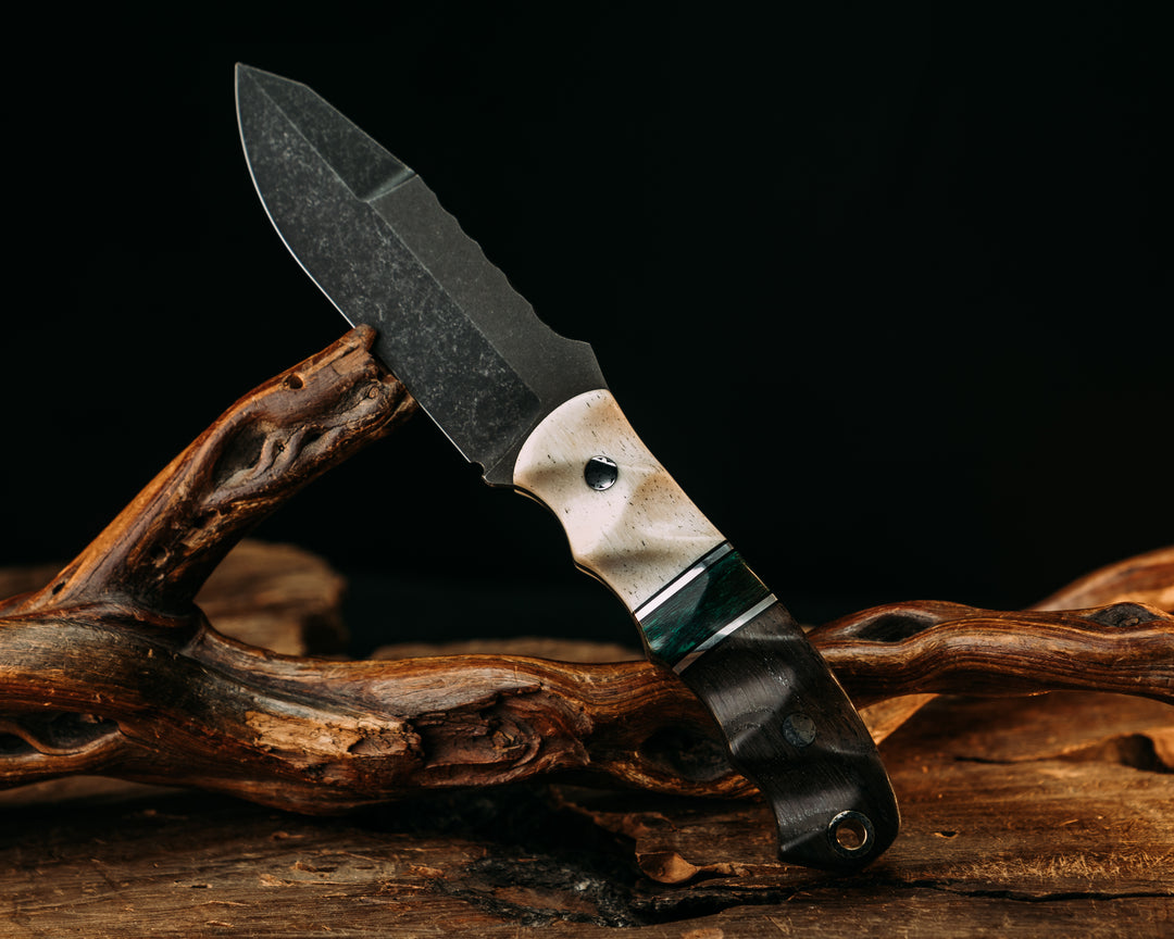Disaster Jr Gen 3 - Giraffe Bone, Black G10 & Aluminum Pin Striping, Carbon Fiber Split, Ancient Bog Oak, Mosaic Pins, Mosaic Lanyard Pin, Textured Grip