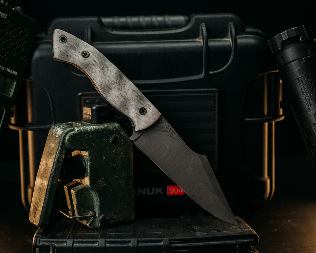 Widow Maker - Elk Antler, Mosaic Pins, Aluminum Lanyard Pin, Textured Grip