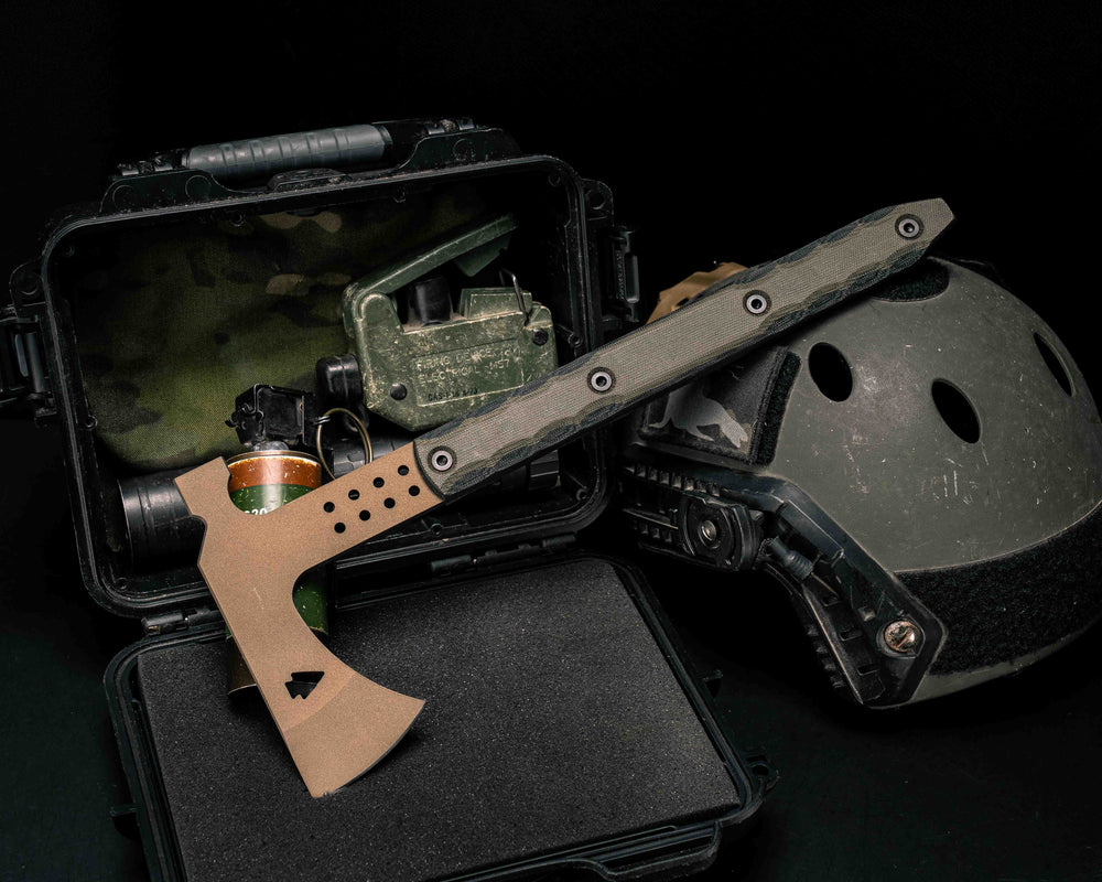 Arrowhead Hawk- OD Green and Black Canvas Micarta, Midnight Bronze Cerakote, Allen Bolts, Smooth Grip