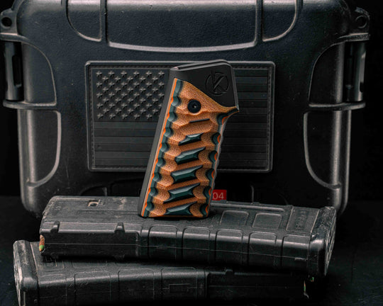 HFB x Kinetic AR Grip System - Layered Forest Green G10, Black G10, Natural Canvas Micarta, Black G10, Forest Green G10, Orange G10 and Coyote G10, Black Anodization, Snake Grip