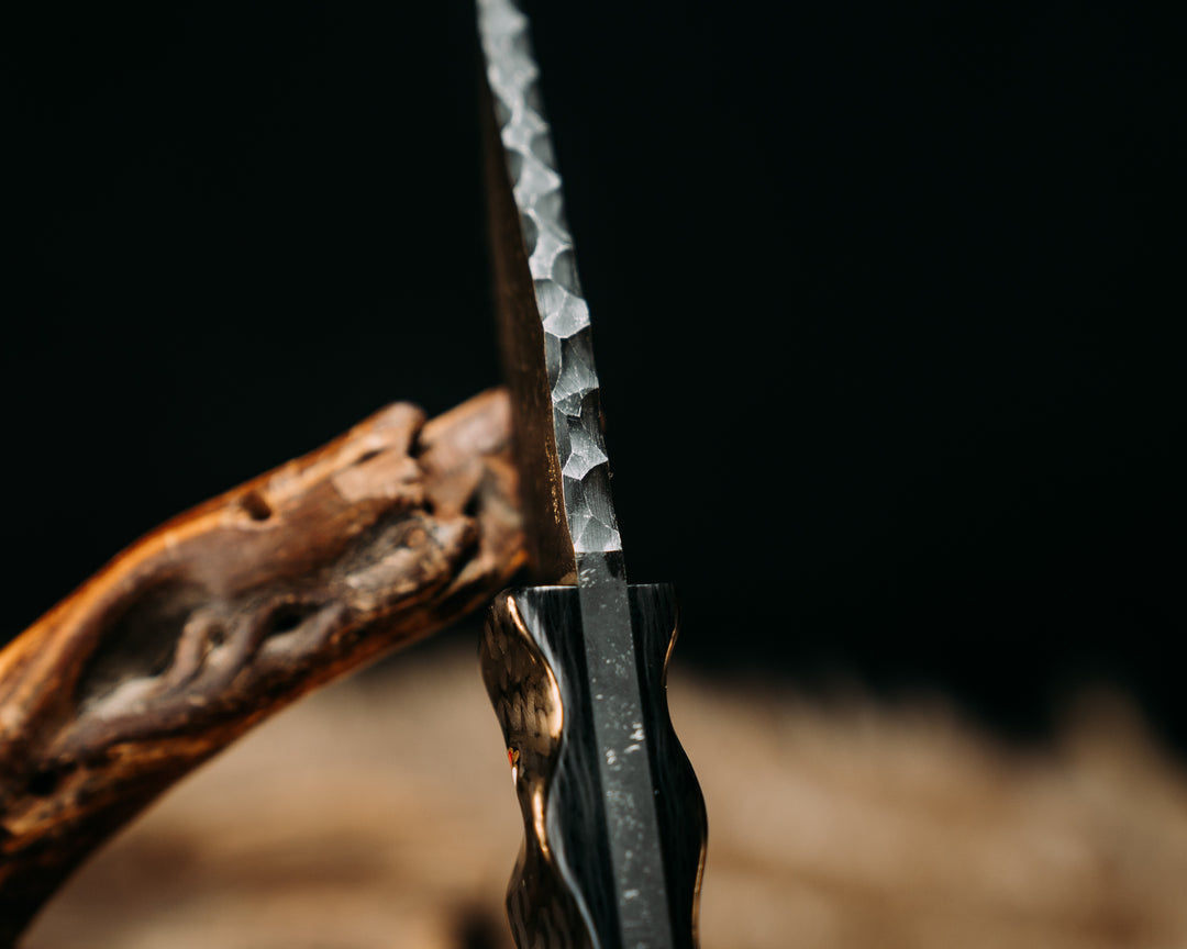 Crow Cub- Z-Wear Steel- Carbon Fiber, Aluminum Split, African Blackwood, Patriot Mosaic Pins, Aluminum Lanyard Pin, Textured Grip